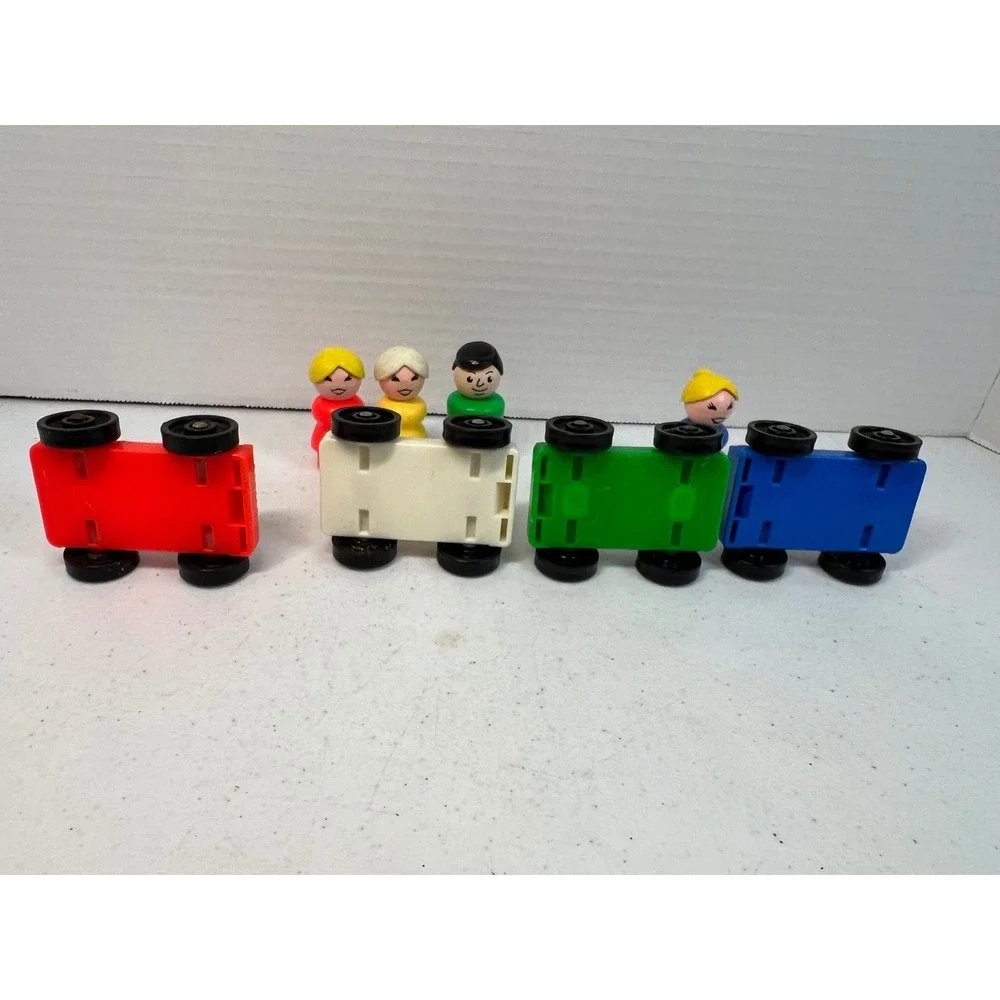 Vintage Fisher Price Little People Cars and Figures Set Red Yellow Green Blue